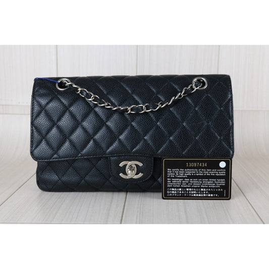 Good ( Rank AB)｜ CHANEL Caviar Skin Matrasse Double Flap 25 Shoulder Bag Black Made In 2009-2010 Year  ｜S25112907