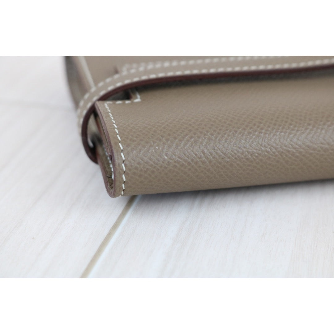 Very Good ( Rank A)｜ HERMES Epsom Kelly Wallet Gray □R Stamp Made In 2014 Year｜W25060311