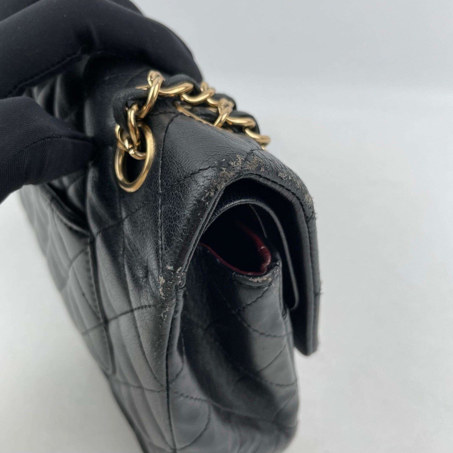 ( Rank B)｜ CHANEL Lamb Skin Matrasse Double Flap 25 Shoulder Bag Black