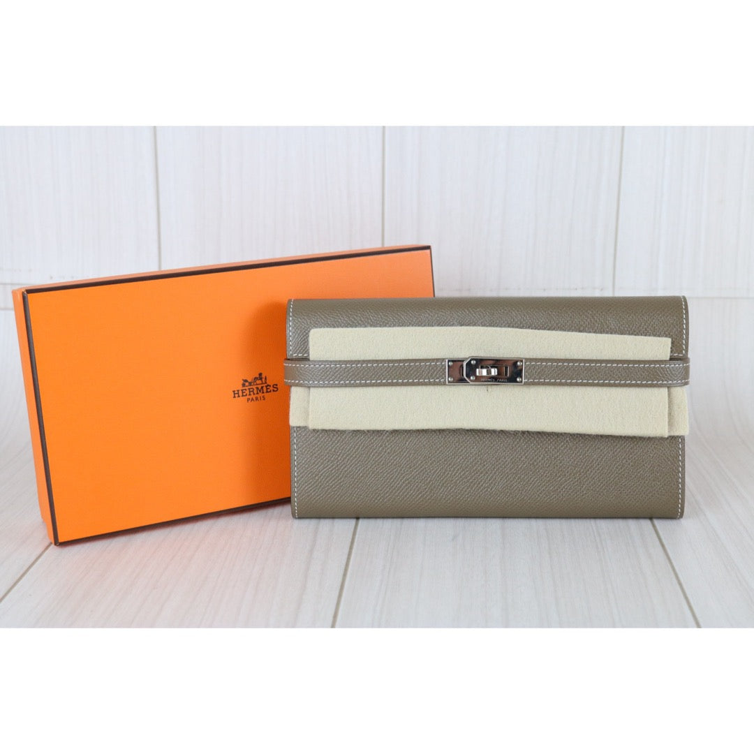 Very Good ( Rank A)｜ HERMES Epsom Kelly Wallet Etoupe Gray □X Stamp Made In 2016Year｜X25110337
