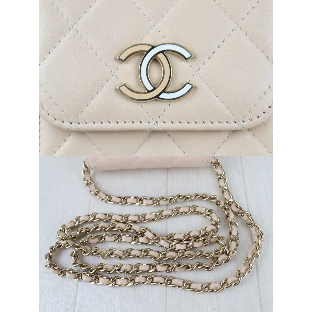 Include Entrupy Certificate of Authenticity｜Good ( Rank AB)｜CHANEL Lamb Skin  Flap Phone Holder Chain Shoulder Bag Beige Made In 2021-2022 Year｜S26090731