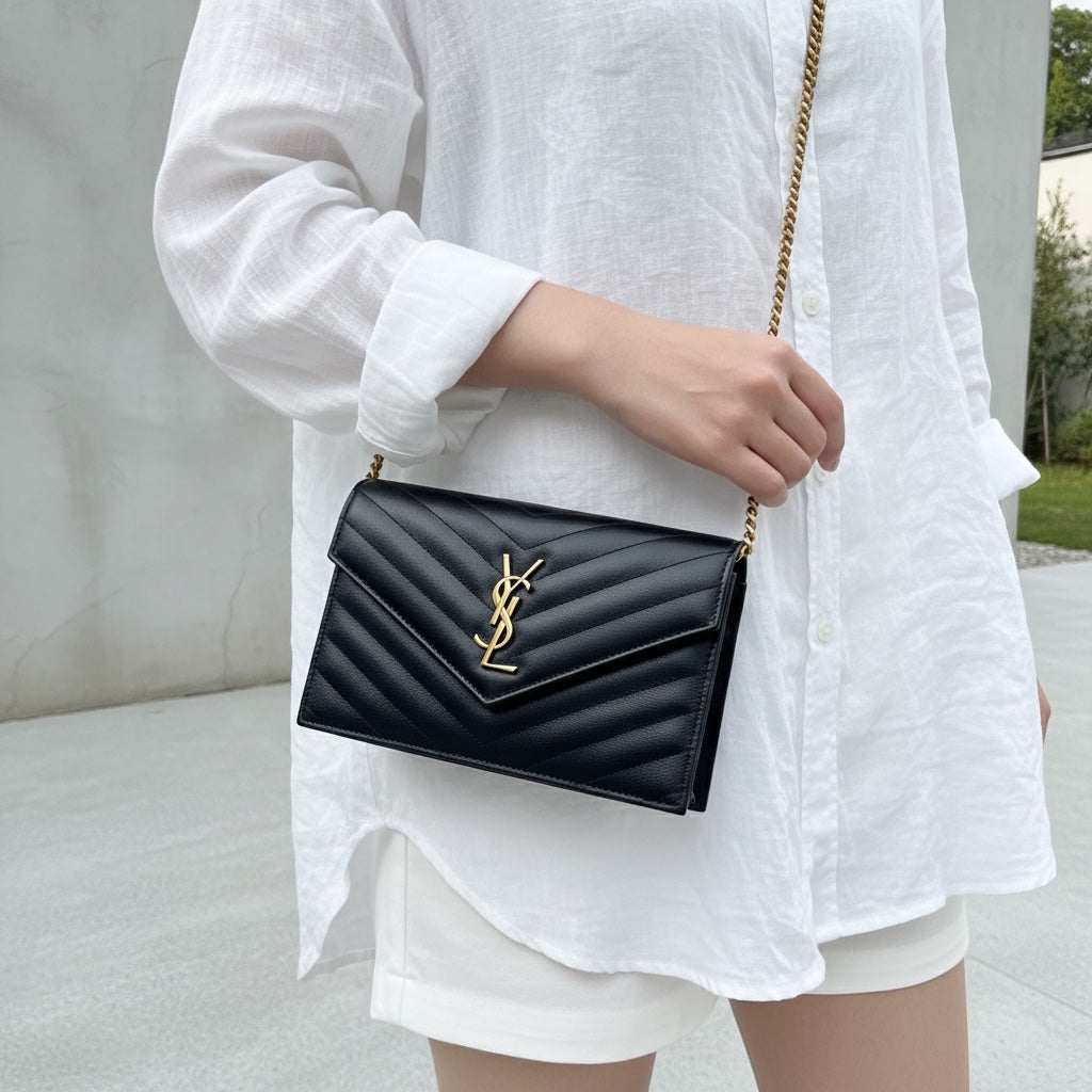 Include Entrupy Certificate of Authenticity｜Very Good ( Rank A)｜  Saint Laurent YSL Caviar Skin Shoulder Bag Black MM｜S26052501
