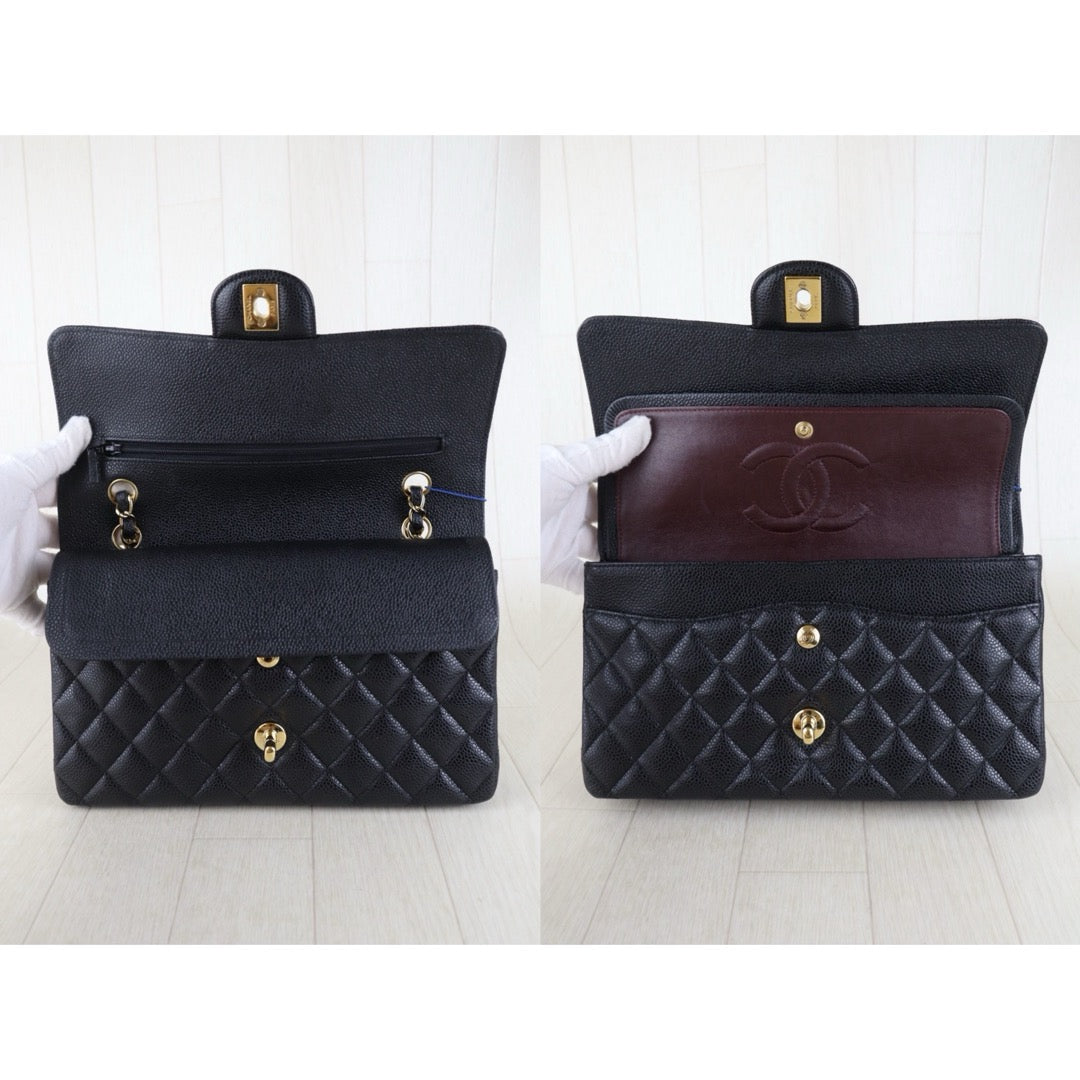 Include Entrupy Certificate of Authenticity｜Very Good ( Rank A)｜ CHANEL Caviar Skin Calf Leather Chain Double Flap 25 Shoulder Bag  Black Made In 2013-2014Year｜S26072545