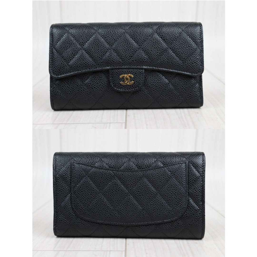 Rank A ｜CHANEL Caviar Skin Black Long Wallet Made In 2014 Year｜23112713