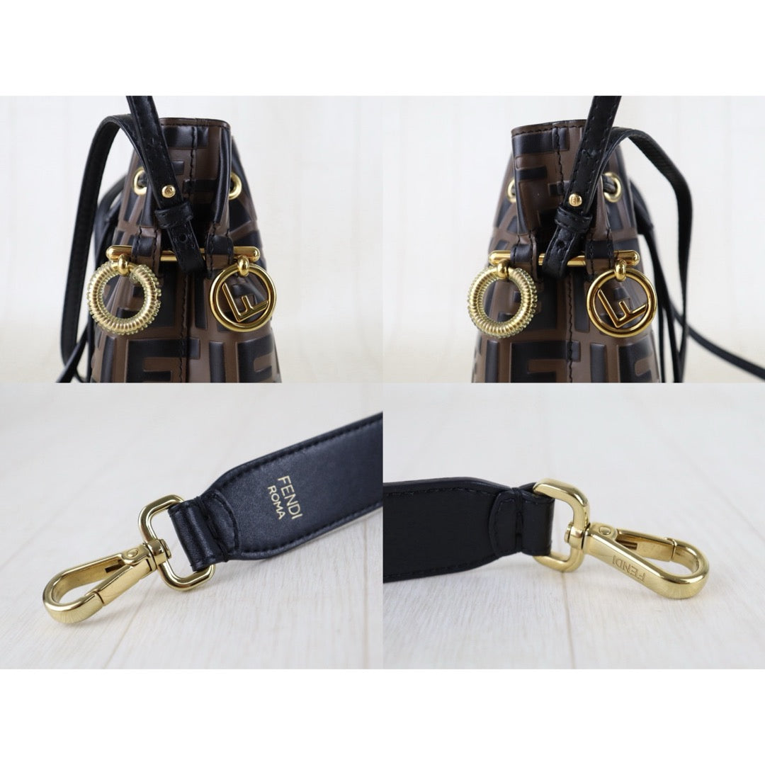 Include Entrupy Certificate of Authenticity｜Very Good ( Rank A)｜ FENDI Zucca Calf Leather Mini Mon Tresor Bucket bag Shoulder Bag Brown ｜S26042203