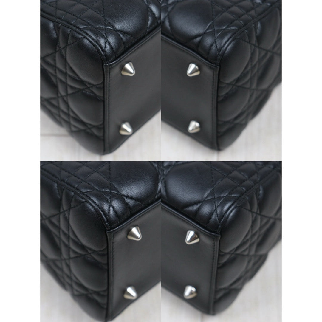 Very Good ( Rank A) ｜  Dior Lady Dior Lamb Skin 2WAY Shoulder Bag Handbag Black  ｜S25083002