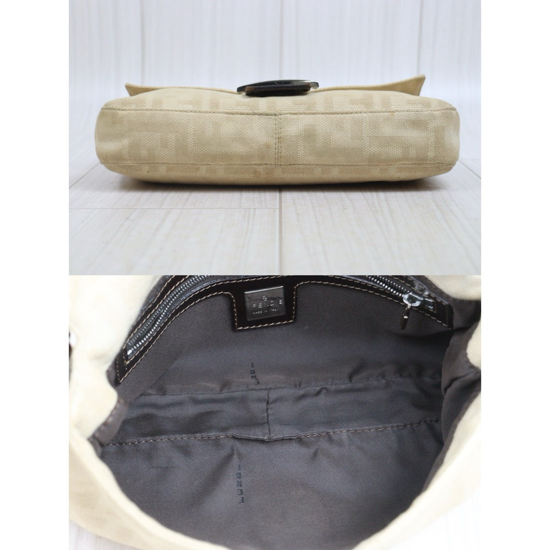 Include Entrupy Certificate of Authenticity｜Fair ( Rank B)｜ FENDI Zucca Mamma Baguette Shoulder Bag Beige｜26070317