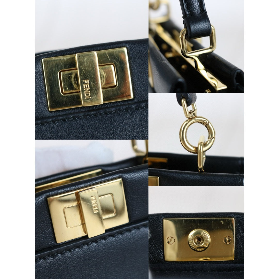 Excellent（Rank SA）｜ FENDI Lamb Skin Micro Mini Peeapoo Handbag With Shoulder Bag Black｜S25041803