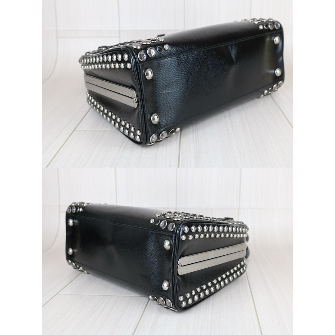 Good ( Rank AB)｜Prada Saffiano Lux Leather Rhinestone HandBag Black｜X25040304