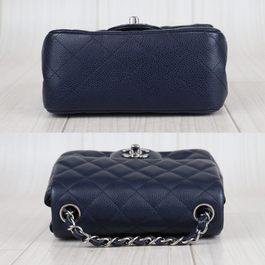 Rank A ｜ CHANEL Caviar Skin Square 17 Shoulder Bag Navy｜23080314