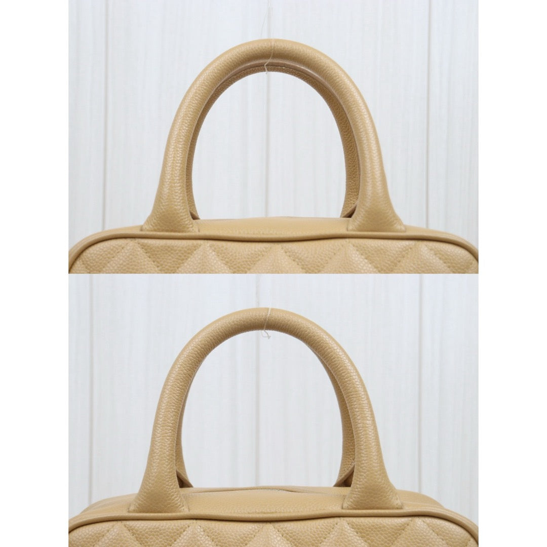 Good ( Rank AB)｜ CHANEL Caviar Skin  Calf Leather Bowling Hand Bag Beige Made In 2004～2005Year｜A25120609
