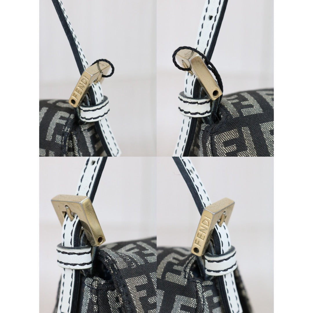 Include Entrupy Certificate of Authenticity｜Good ( Rank AB)｜ FENDI Zucca Mamma Baguette Shoulder Bag Black and White｜X26100712