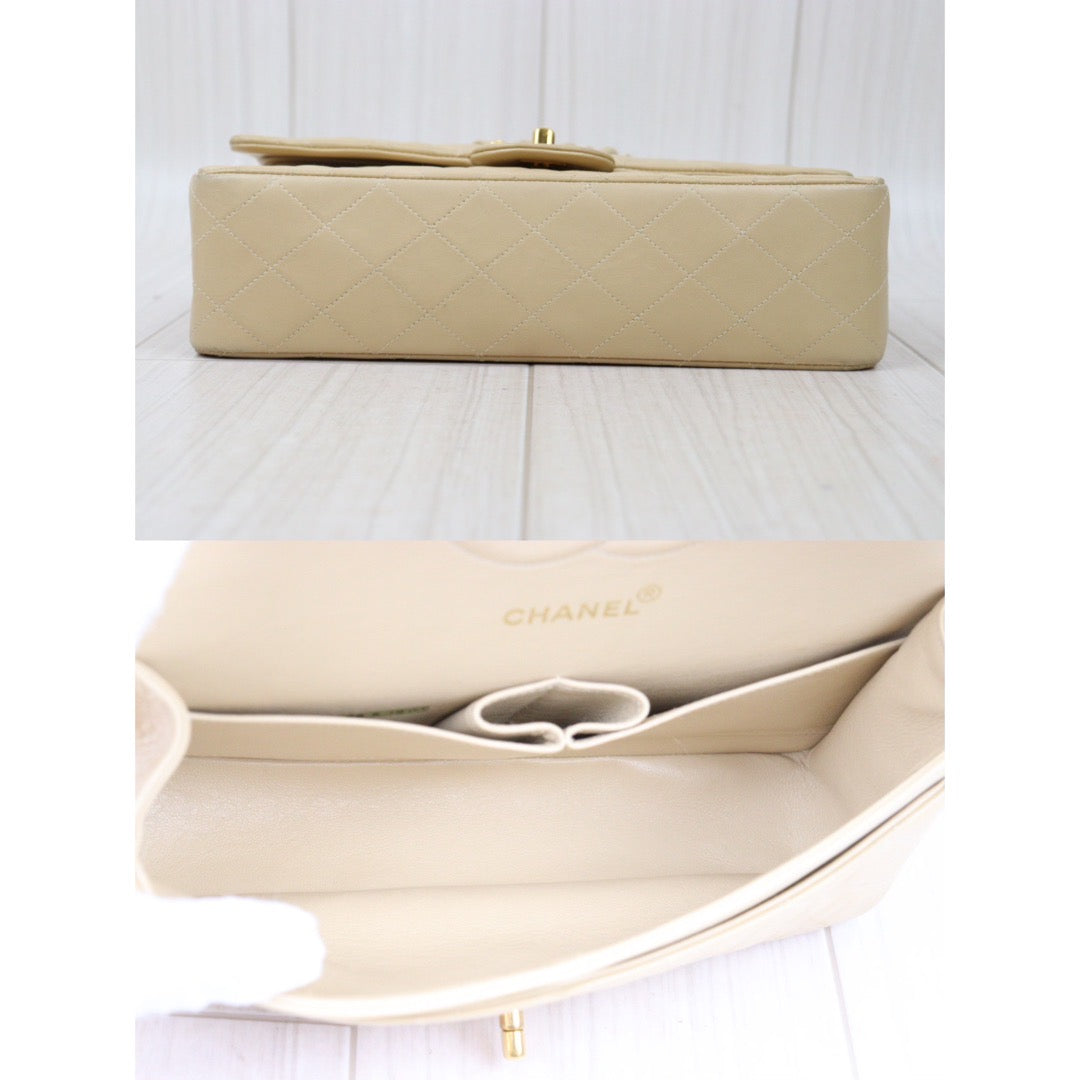 Rank AB｜ CHANEL  Lamb Skin Beige Double Flap 25 Shoulder Bag  ｜24050927