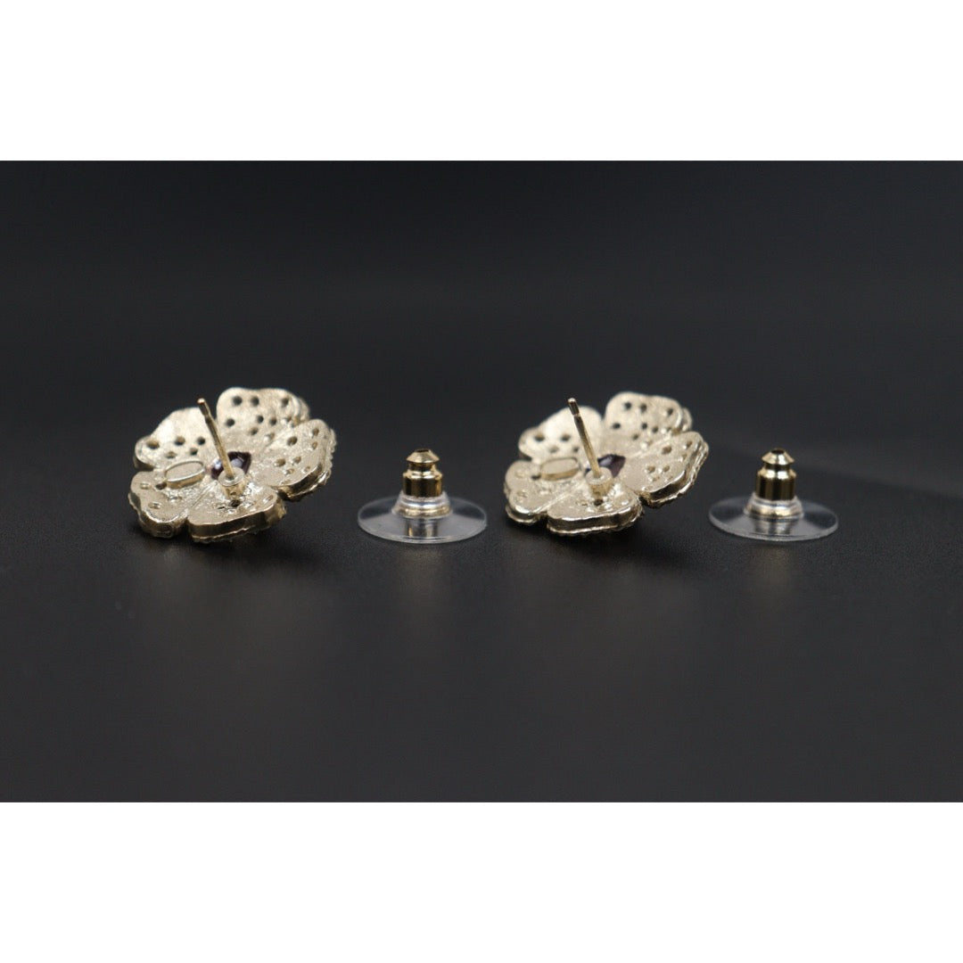 Excellent（Rank SA）｜ CHANEL A19K Coco Mark Camellia Rhinestone Earrings Made In 2019Year｜S26031010