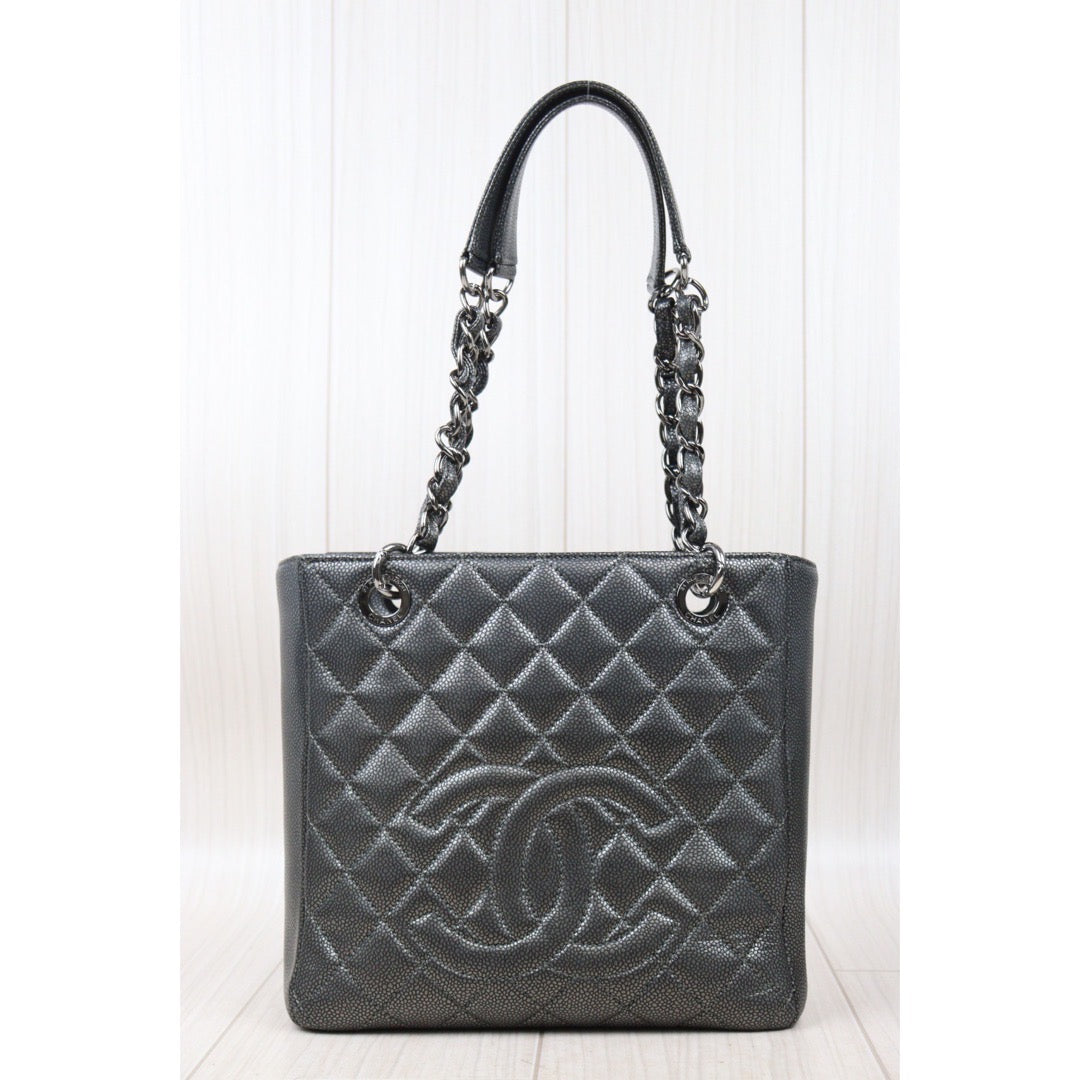 Rank AB ｜ CHANEL Limit Color Charcoal Grey Matrasse Caviar Skin PST Chain Tote Bag Made In 2010-2011 Year｜V24061735