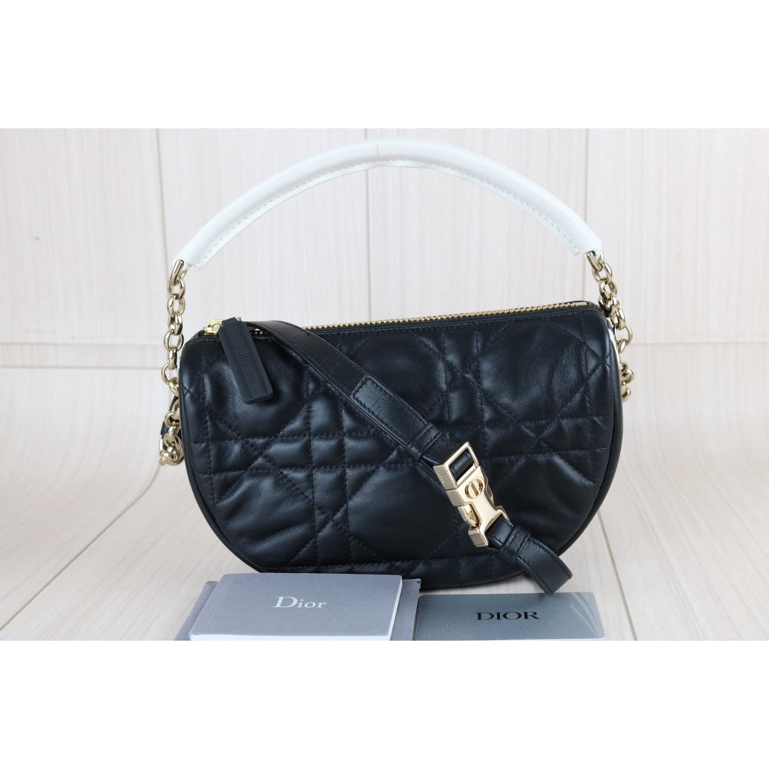Include Entrupy Certificate of Authenticity｜Very Good ( Rank A) ｜  Dior Lady Dior Lamb Skin Vibe Hobo In Cannage Pattern Handbag  Shoulder Bag Black ｜Z26091607