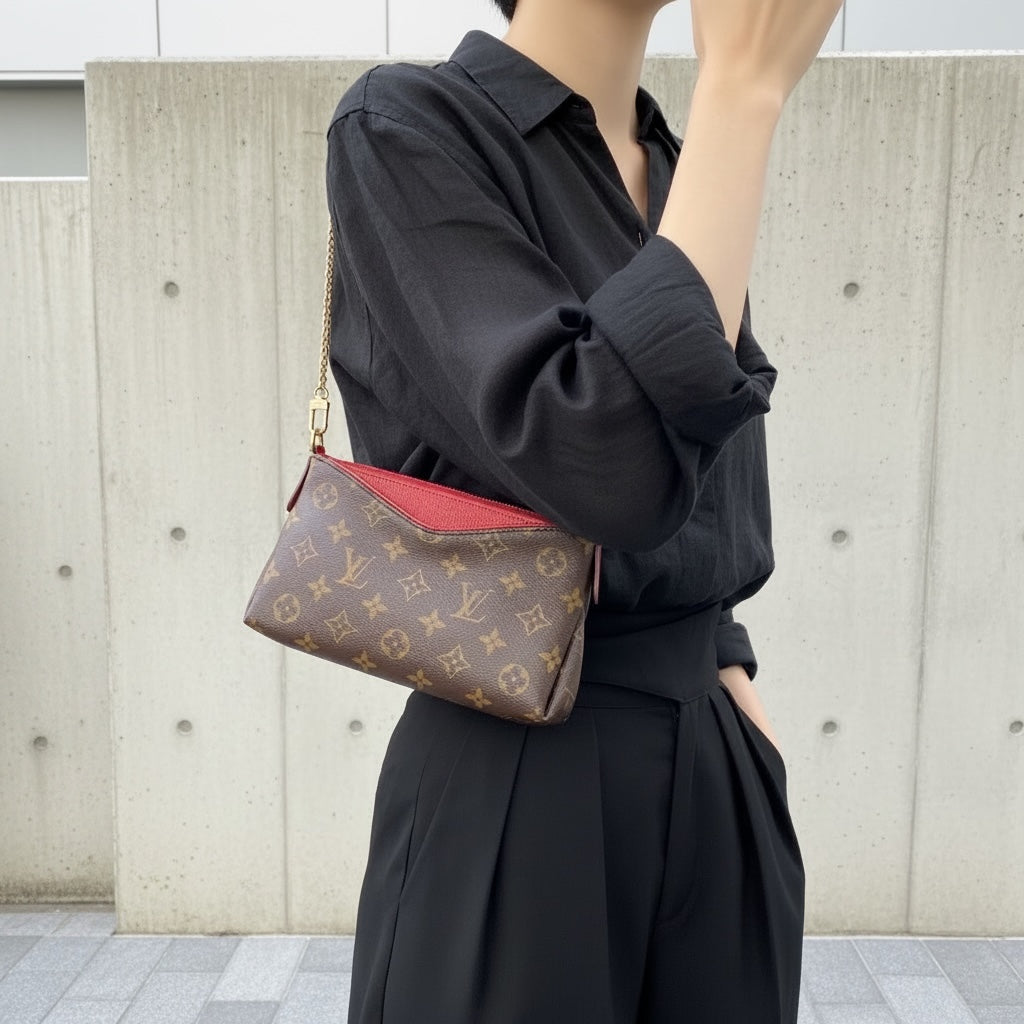 Include Entrupy Certificate of Authenticity｜Very Good ( Rank A)｜ Louis Vuitton Monogram  Mini Pallas Cluth With Shoulder Bag Red｜S26060130