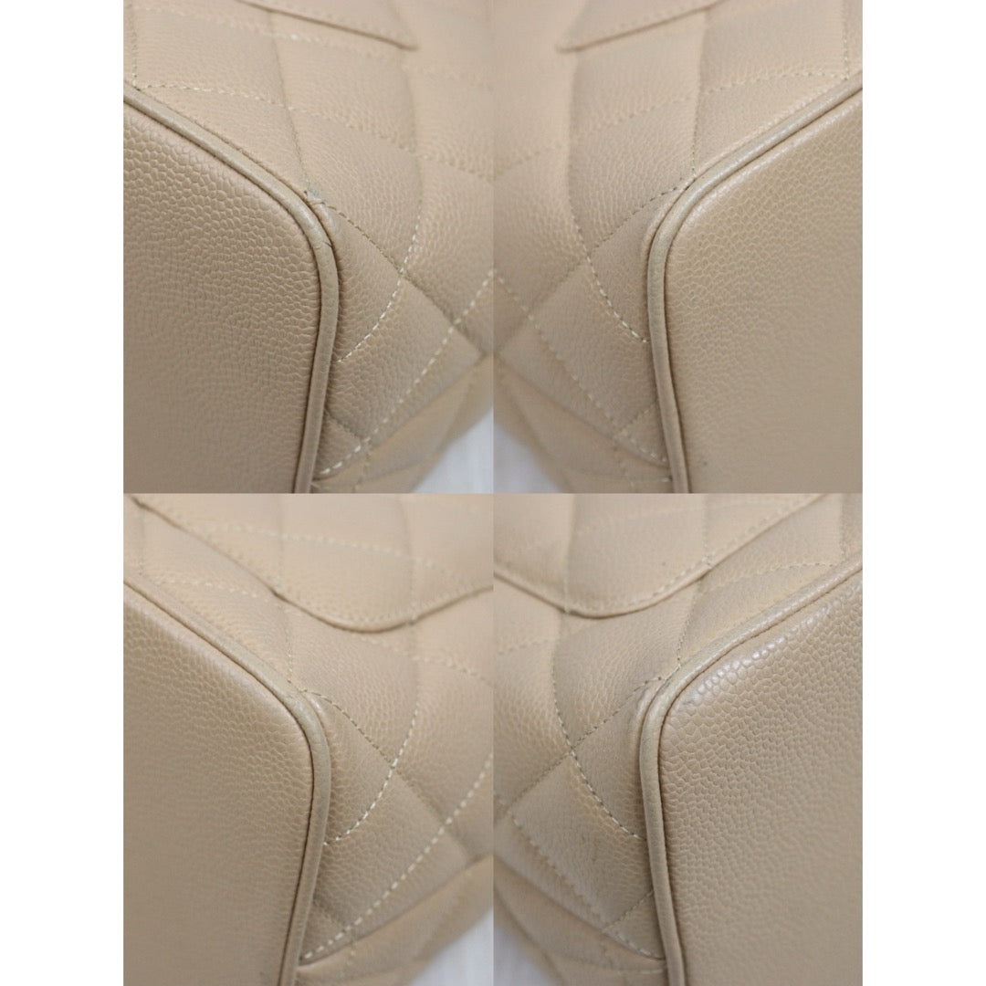 Include Entrupy Certificate of Authenticity｜Good ( Rank AB)｜ CHANEL Caviar Skin Calf Leather Tote Bag Beige Made In 2000～2002Year｜26062608