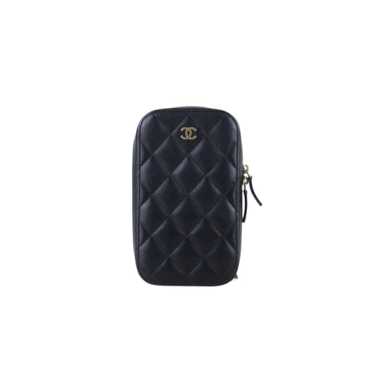 Include Entrupy Certificate of Authenticity｜Very Good ( Rank A)｜Full Set CHANEL  Caviar Skin  Matrasse Chain Phone Holder Black Made In 2020Year｜H26060101