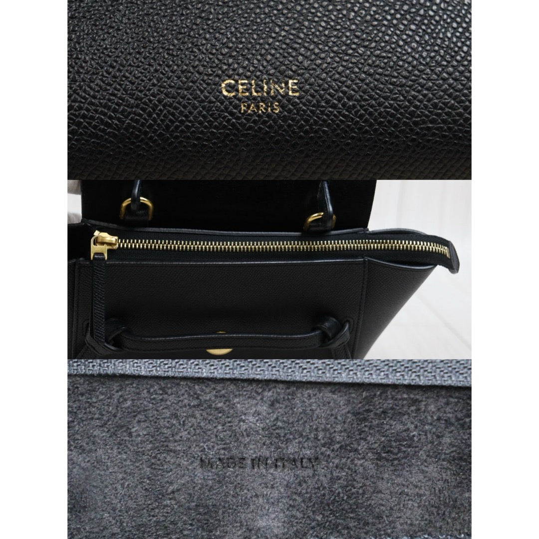 Very Good ( Rank A)｜CELINE Calf Leather Belt Nano Handbag Shoulder Bag Black｜25103108