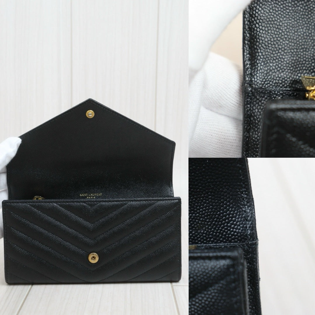 Include Entrupy Certificate of Authenticity｜Good ( Rank AB)｜  Saint Laurent YSL Caviar Skin Long Wallet   Black ｜26091401