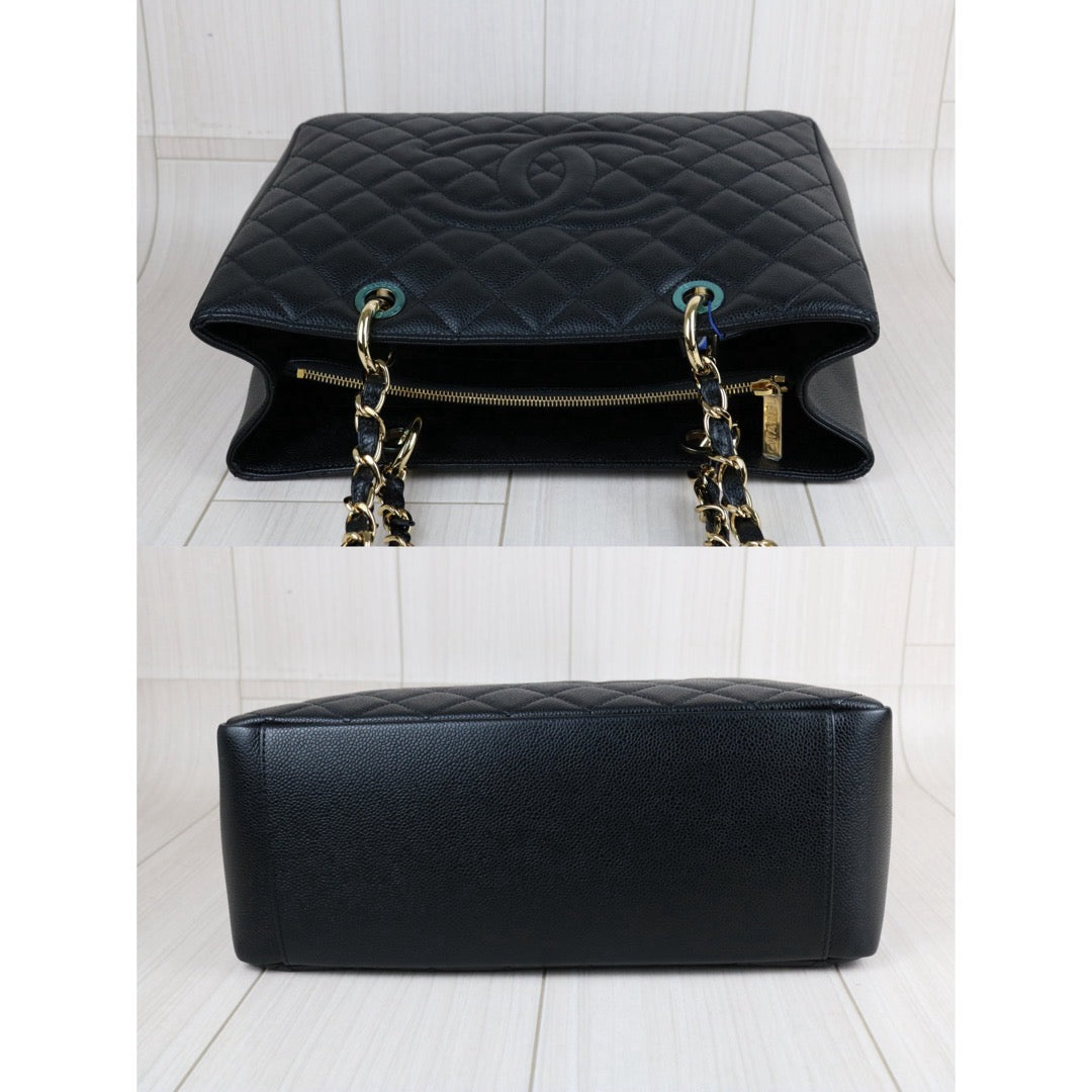 Include Entrupy Certificate of Authenticity｜Excellent( Rank SA) ｜ CHANEL Caviar Skin Matrasse Chain GST Tote Bag  Black  Made In 2013-2014Year｜S26070203
