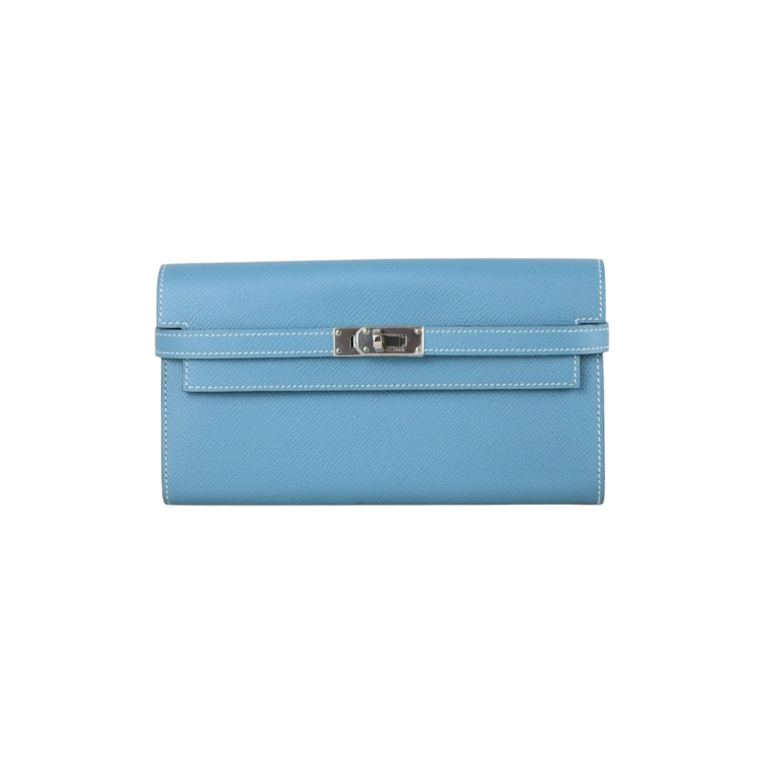 Excellent（Rank SA)｜ HERMES Epson Kelly Long Wallet Blue Jean □O Stamp Made In 2011Year｜X25121403