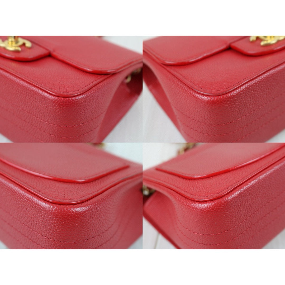 Very Good ( Rank A)｜ CHANEL  Caviar Skin Square 17 Shoulder Bag  Rose red Made In 2017～2018Year ｜R24111203