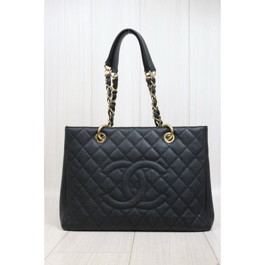 Very Good ( Rank A) ｜ CHANEL Caviar Skin Matrasse Chain GST Tote Bag  Black  Made In 2013-2014Year｜S26020104