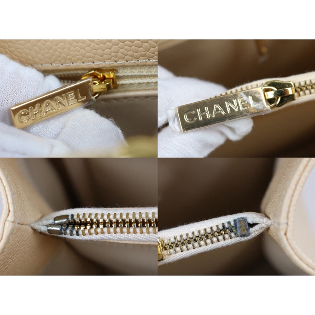 Include Entrupy Certificate of Authenticity｜Excellent( Rank SA) ｜ CHANEL Caviar Skin Matelasse Chain GST Tote Bag  Beige  Made In 2014Year｜X26100711