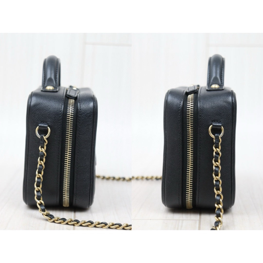 Very Good ( Rank A)｜ CHANEL  Caviar Skin Leather Calf Leather Mini Vanity Case Shoulder Bag Black Made In 2018 Year ｜P24122007