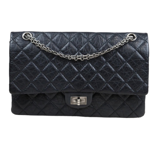 Rank A ｜CHANEL 2.55 Matlasse Aged Calfskin Double Flap Chain Shoulder Bag Black｜23120511