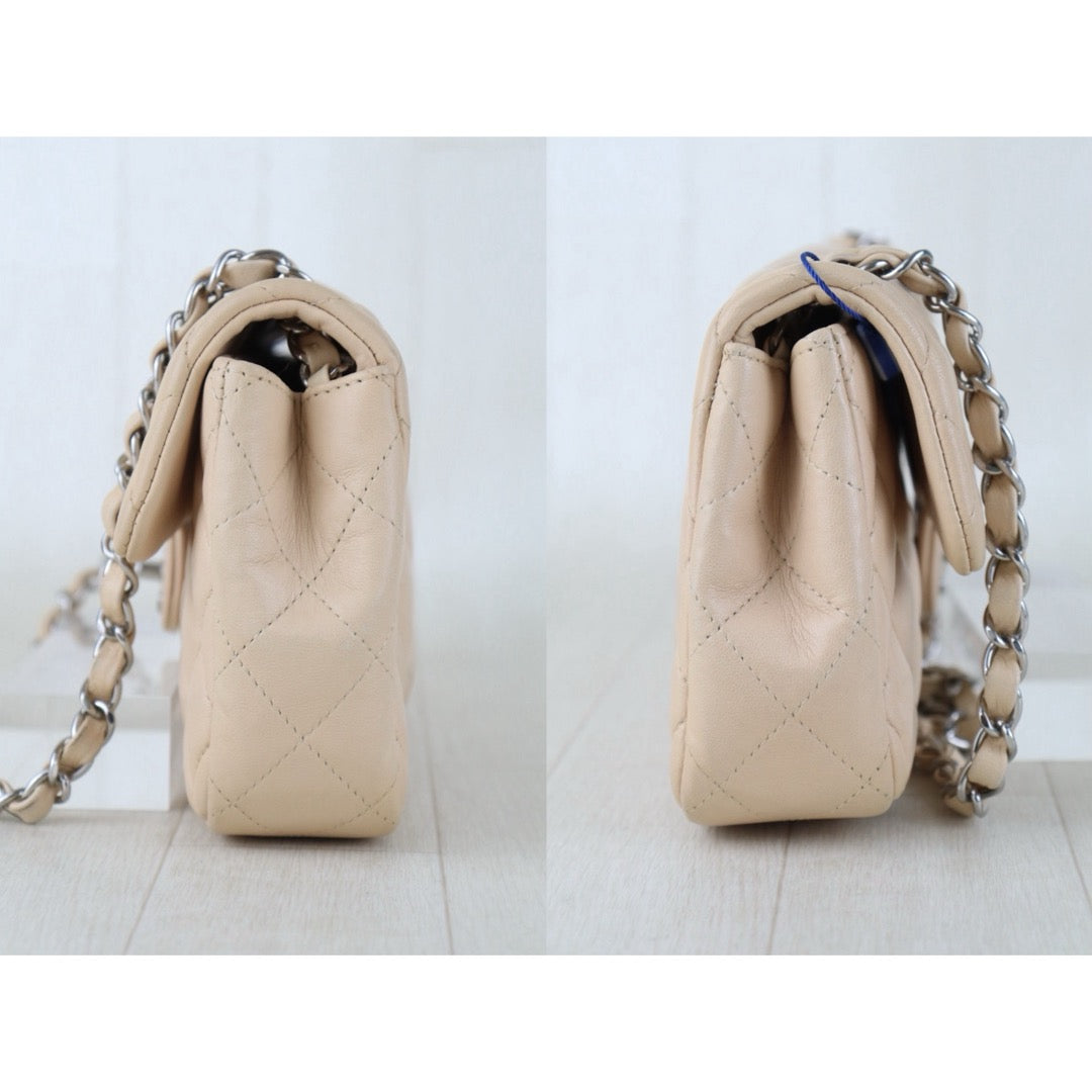 Include Entrupy Certificate of Authenticity｜Very Good ( Rank A)｜ CHANEL Lamb Skin Matrasse Chain Double East West Shoulder Bag  Beige Made In 2008-2009 Year｜S26083007