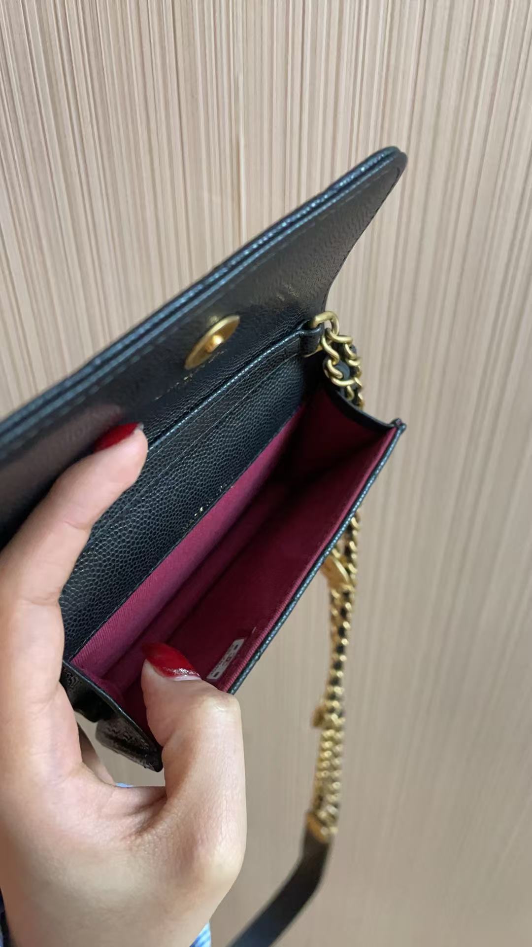 CHANEL Matelasse Caviar Skin Mini Chain Shoulder Bag Black Gold Hardware