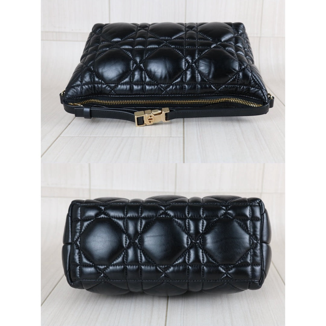 Include Entrupy Certificate of Authenticity｜Very Good ( Rank A) ｜  Dior Lady Dior Lamb Skin Monad Bag In Cannage Pattern Handbag  Black ｜S26070302