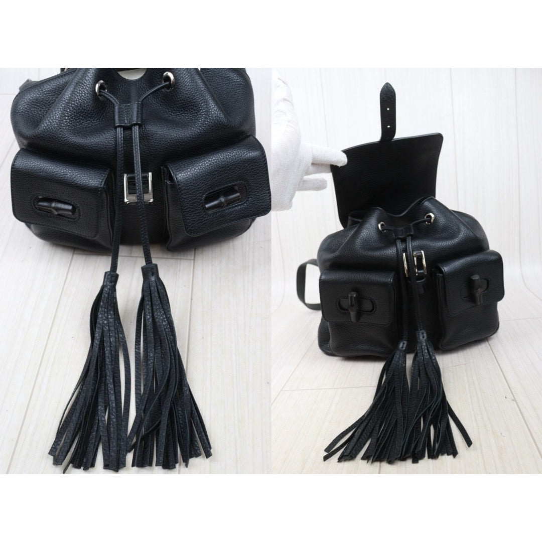 Very Good ( Rank A) ｜GUCCI Bamboo Leather Tassel Backpack GM Black｜25061007