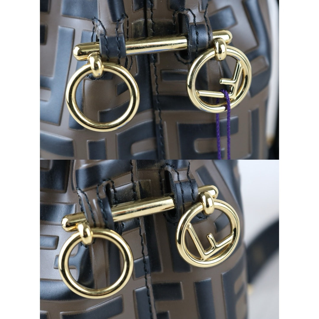 Very Good ( Rank A)｜ FENDI Zucca Calf Leather Mini Mon Tresor Bucket bag Shoulder Bag Brown ｜S25110319