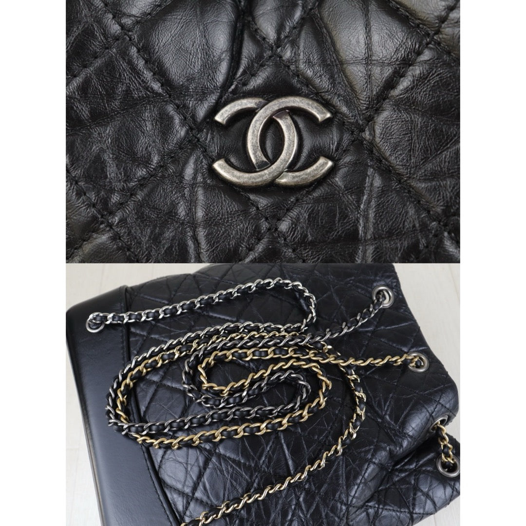 Include Entrupy Certificate of Authenticity｜Good ( Rank AB)｜ CHANEL Gabrielle Calfskin Chain Backpack MM Black Made In 2018-2019Year｜S26090733