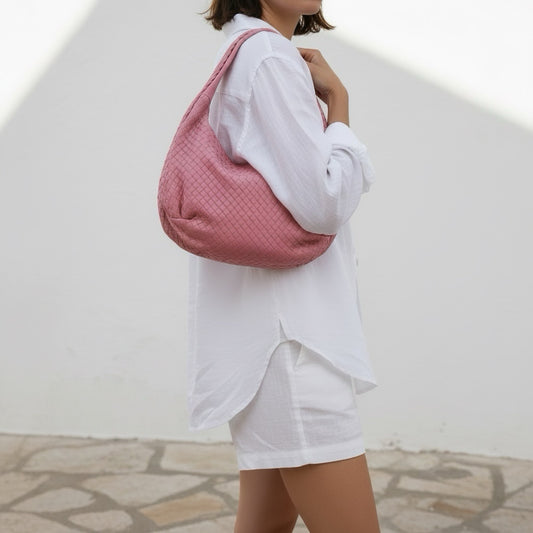 Include Entrupy Certificate of Authenticity｜Very Good ( Rank A)｜ Bottega Veneta Lamb Skin Braid Shoulder Bag  Pink｜S26052516