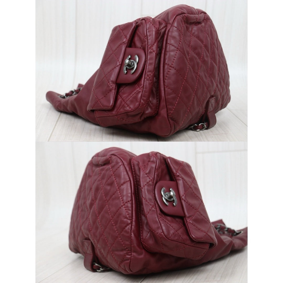 Good ( Rank AB) ｜CHANEL Matrasse Chain Lamb Skin Frog Backpack Dark Red  Made in 2012-2013 Year｜L25111603
