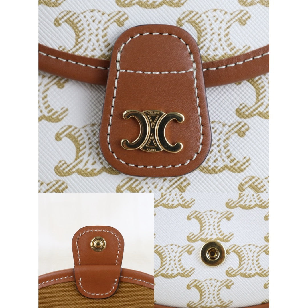 Include Entrupy Certificate of Authenticity｜Very Good ( Rank A) ｜ CELINE White Macadam Triomphe Cross Body Shoulder Bag Current Model｜S26090737