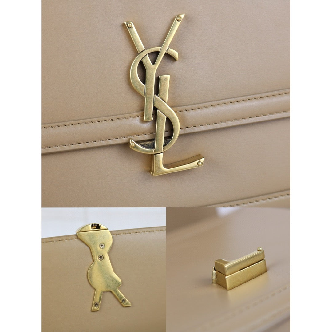 Good ( Rank AB)｜  Saint Laurent YSL Solferino Box leather Beige MM Shoulder Bag ｜B25012206