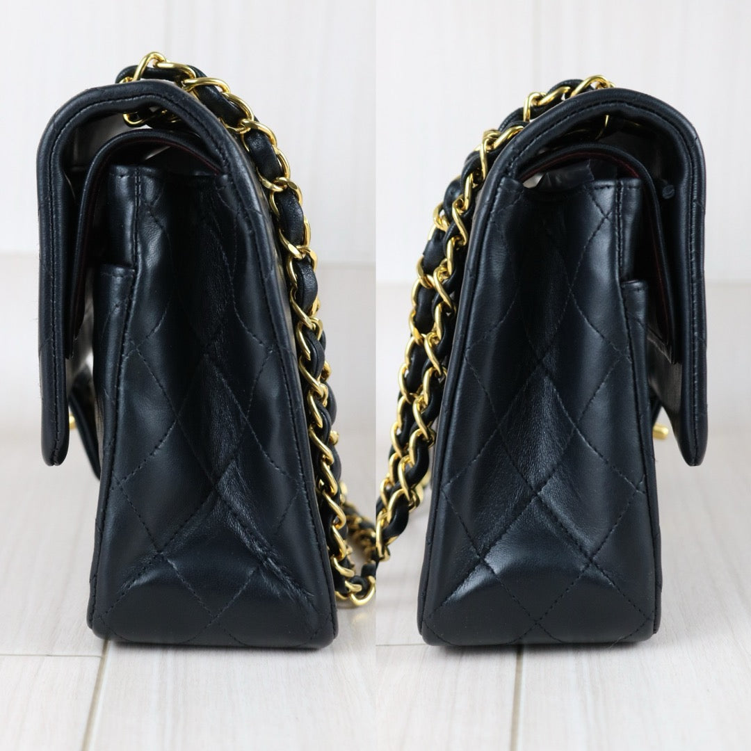 Include Entrupy Certificate of Authenticity｜Very Good ( Rank A)｜ CHANEL Lamb Skin Matrasse Chain Double Flap 25 Shoulder Bag  Black Made In 1996-1997Year｜26020401