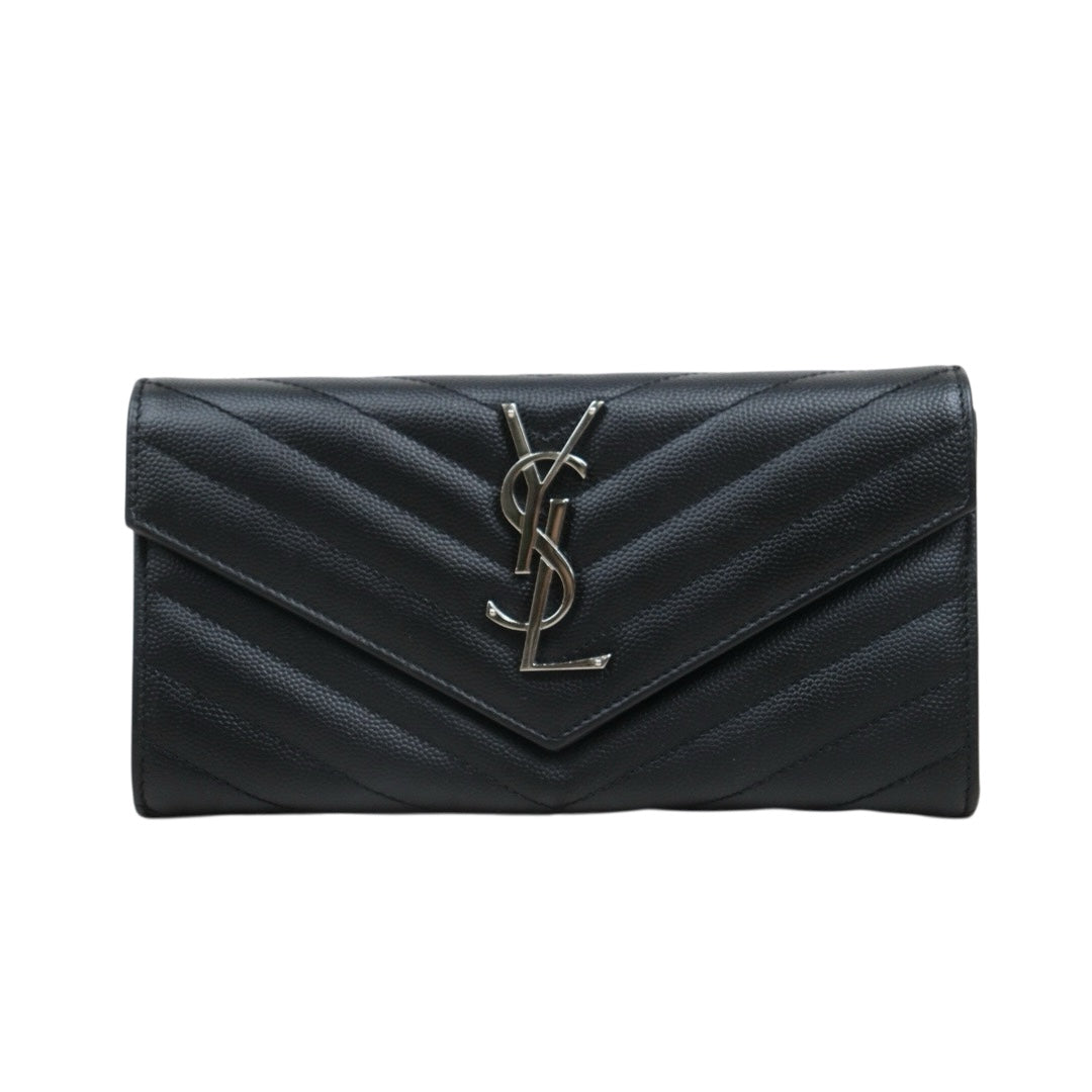 Very Good ( Rank A)｜  Saint Laurent YSL Caviar Skin Calf Leather Long Wallet Black｜25060602