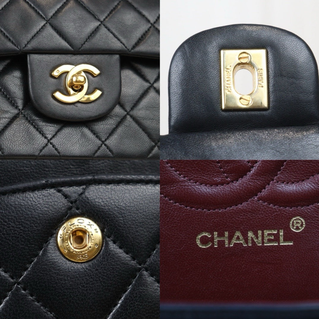 Good ( Rank AB)｜ CHANEL  Lamb Skin Black Double Flap 25 Medium Shoulder Bag Made in 1989-1991 Year ｜24091926