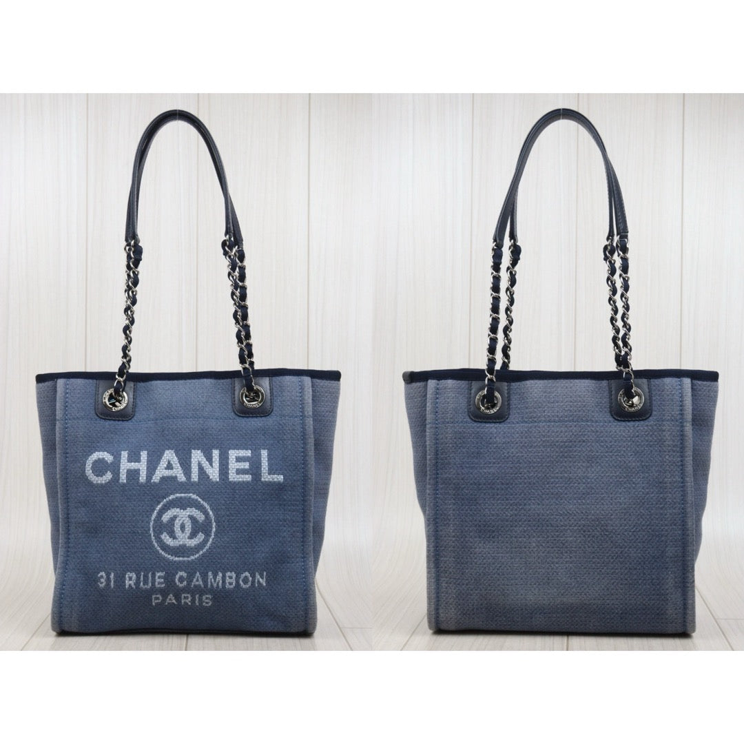 Good ( Rank AB)｜ CHANEL Deauville PM Canvas Chain Tote Bag Blue Made In 2012Year｜V25111001
