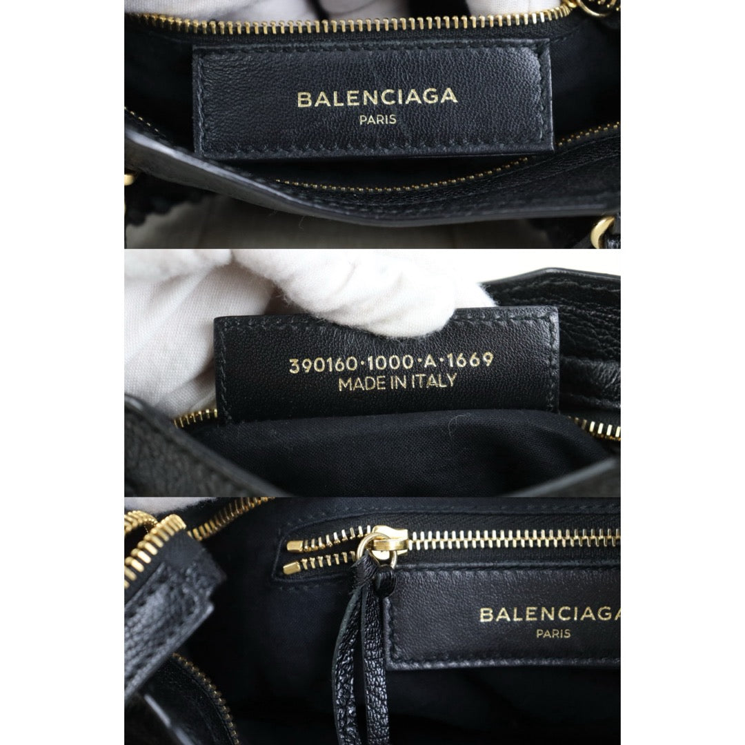 Include Entrupy Certificate of Authenticity｜Very Good ( Rank A)｜Balenciaga Chevre Leather Gaint Classic Metallic Edge City Mini Black HandBag Shoulder Bag ｜Z26091514
