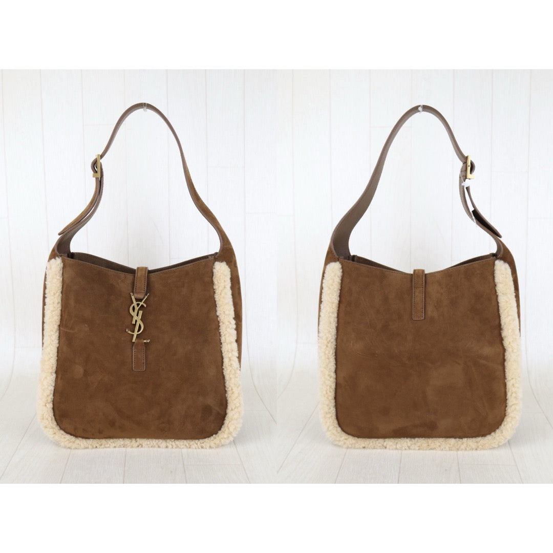 Include Entrupy Certificate of Authenticity｜Very Good ( Rank A)｜  Saint Laurent YSL Small Le5A7 Supple Hobo Bag in Suede and Shearling｜Z26092912