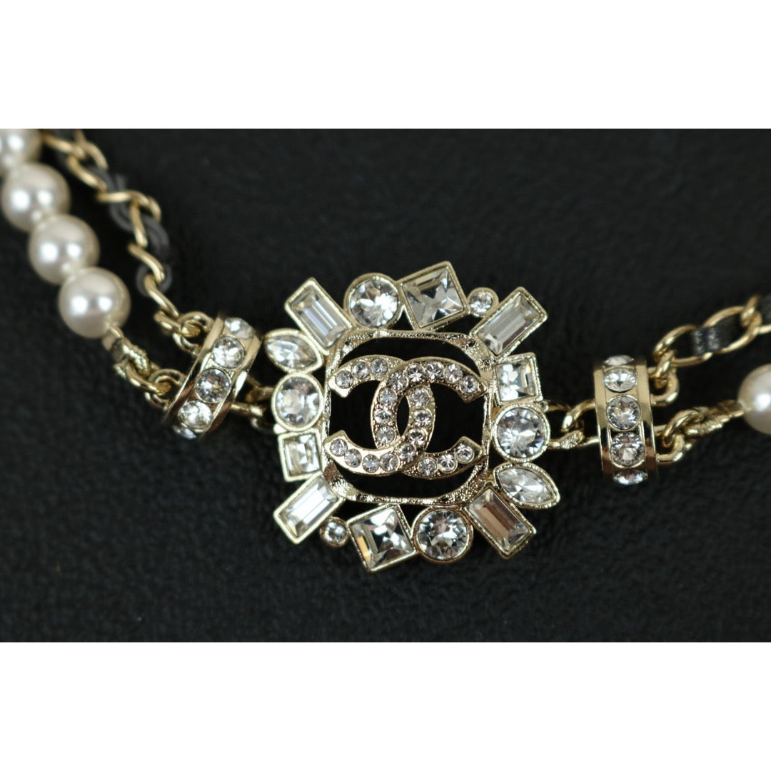 Excellent（Rank SA）｜ CHANEL Coco Mark Chain Pearl Rhinestone Chocker Necklace｜X24121802