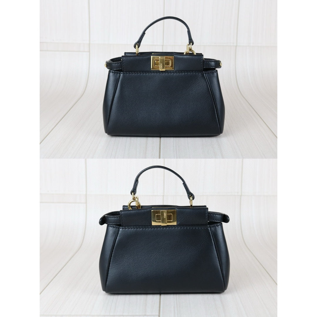 Excellent（Rank SA）｜ FENDI Lamb Skin Micro Mini Peeapoo Handbag With Shoulder Bag Black｜S25041803